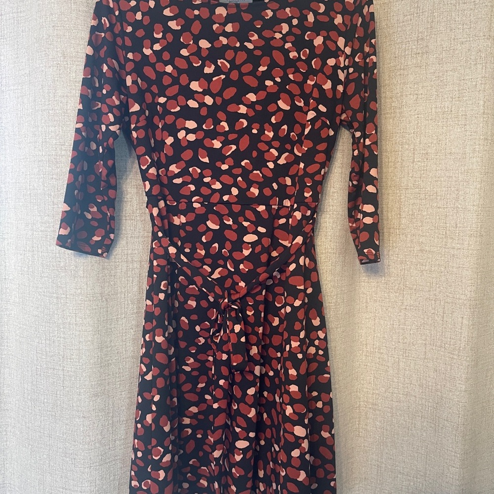 Women's Black Dress with Pink & Rust Spot Print